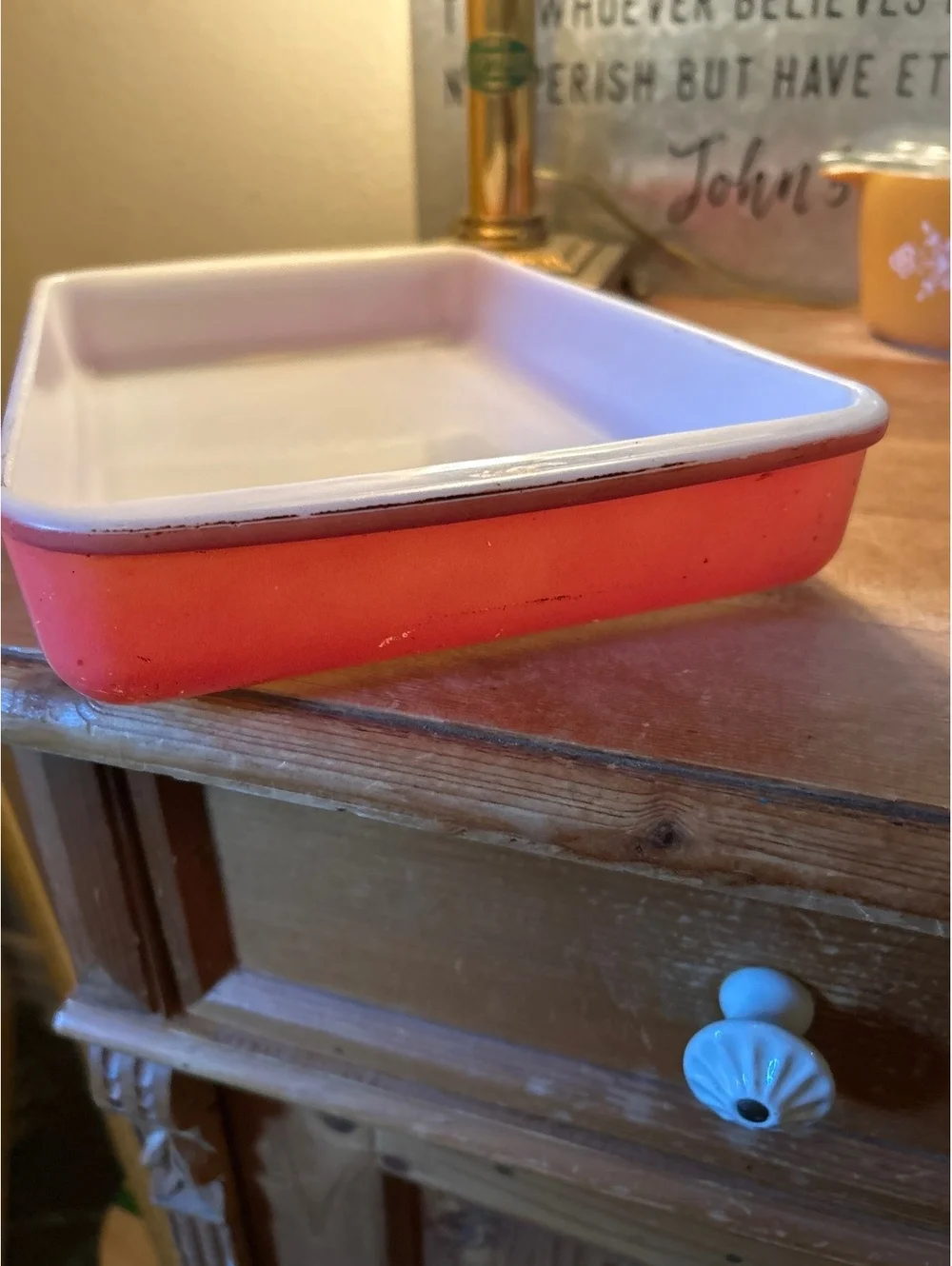 Vintage Pyrex flamingo pink  Rectangular Baking Dish Orange 13 Inch